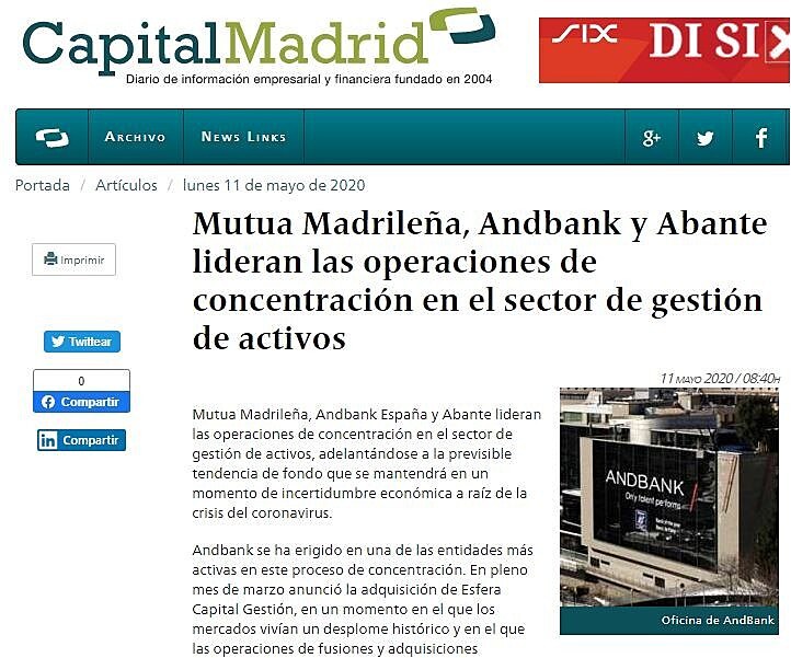 Mutua Madrilea, Andbank y Abante lideran las operaciones de concentracin en el sector de gestin de activos